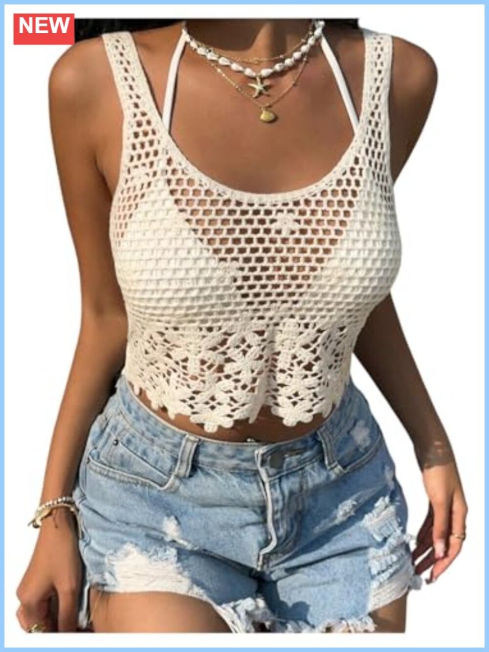 SHENHE Crochet Knit Hollow Out Sleeveless Crop Tank Top Women's